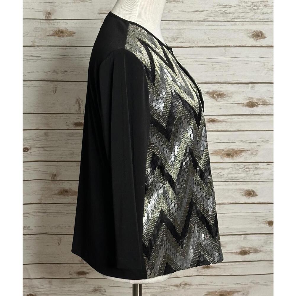 Travelers by Chico's black/silver sequin chevron open front jacket Size 2/L/12 - Picture 4 of 6